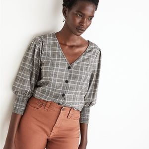 Madewell Plaid Smocked-Cuff Button-Front Shirt